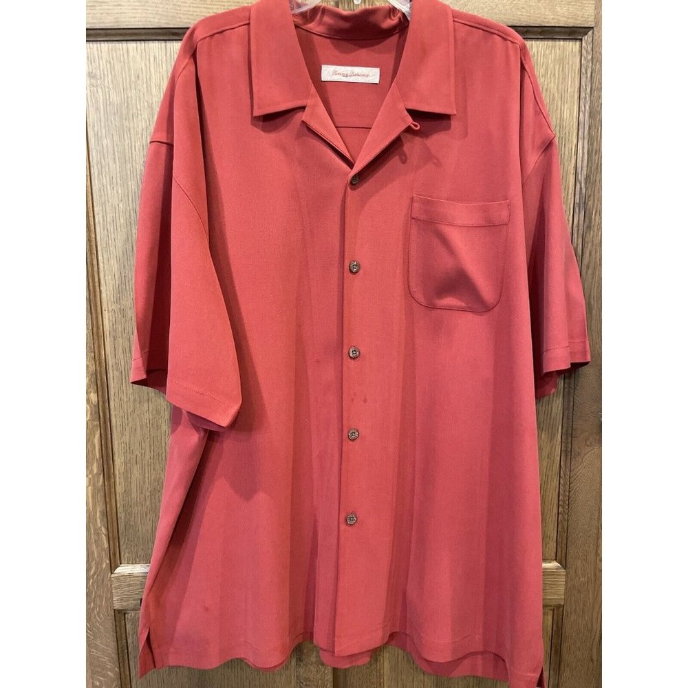 Tommy Bahama Montego Bay 100% Silk Camp Hawaiian Red Aloha Shirt XXL 2XL